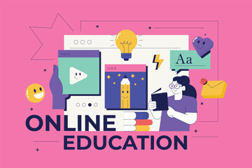 Trendy Illustration of Online Education, Communication, Meeting, Online Class, dialog, conversation on an online forum and internet chatting concept. Vector illustration