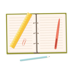 School supplies: notebook, pencil, pen, ruler. Back to school. Vector illustration