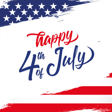 4th of July Happy Independence Day greeting card with brush stroke background. United States of America Fourth of July, calligraphy Illustration