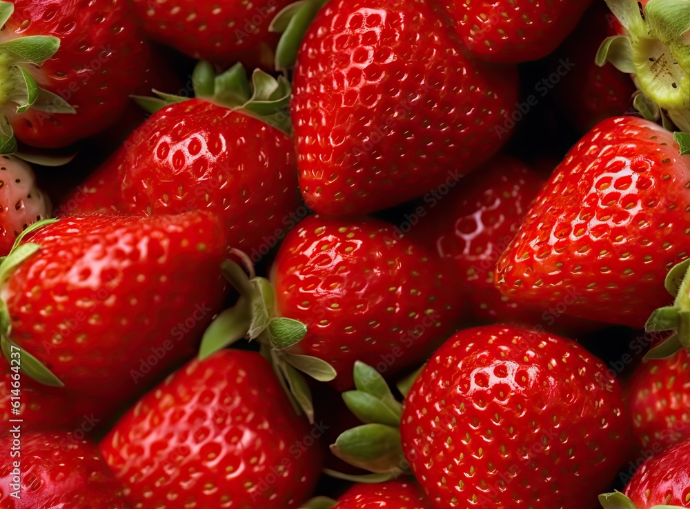 Poster fresh strawberry seamless background created with generative ai technology.