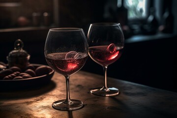Heart-shaped wine glasses. Generative AI