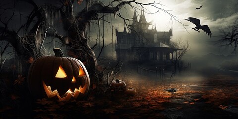 Ghosts and Pumpkins: A Halloween Spectacle of Spooky Delights. Generative AI.