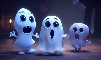 Obraz premium Ghosts and Pumpkins: A Halloween Spectacle of Spooky Delights. Generative AI.