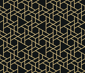 The geometric pattern with lines. Seamless vector background. Gold and black texture. Graphic modern pattern. Simple lattice graphic design
