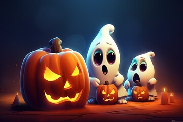 Ghosts and Pumpkins: A Halloween Spectacle of Spooky Delights. Generative AI.