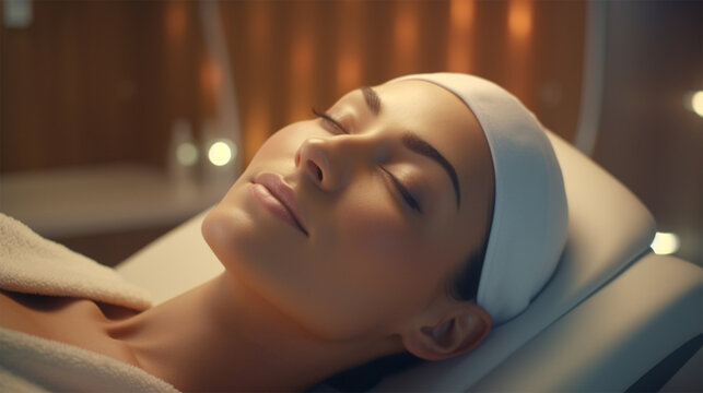 Young beautiful woman relaxing after spa treatment . generative AI