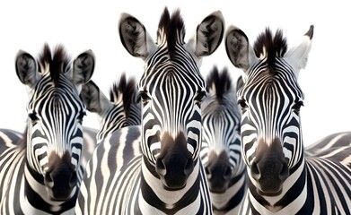 Group of zebras on a white background. Generative AI.