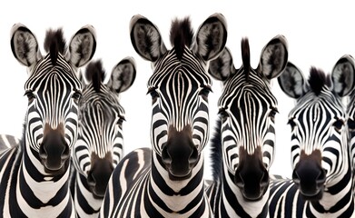 Group of zebras on a white background. Generative AI.