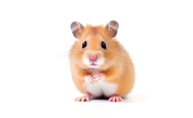 Cheerful hamster on a white background. Generative AI.