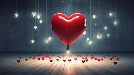 Beautiful banner Heart Valentines Day love image red ball. Background Generative Ai