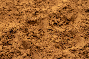 Pile of cocoa powder as background, spice or seasoning as background. Close-up cocoa powder