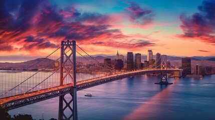 Fototapeta na wymiar San Francisco skyline with Oakland Bay Bridge at sunset Generative AI