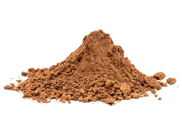 Cocoa powder isolated on white background. Pile of cocoa powder. close up