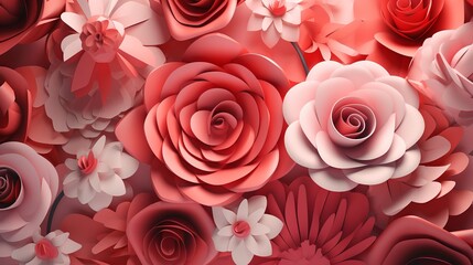 3d render, digital illustration, red pink orange paper flowers Generative AI