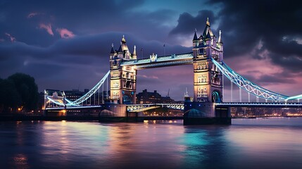 London skyline with Tower Bridge at twilight Generative AI