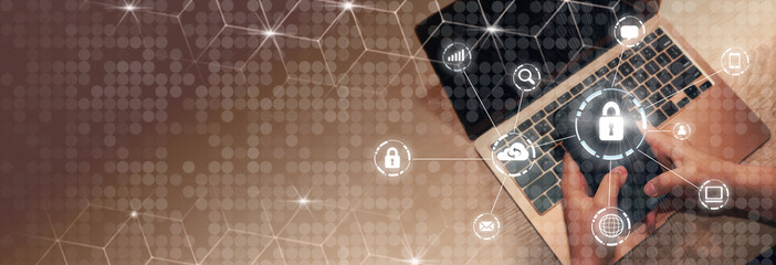  Cyber, personal data, privacy and information security. Internet networking  protection security system concept. Padlock icon on tech code background.