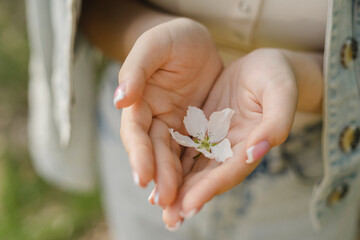 Close-up of young woman holding white flower