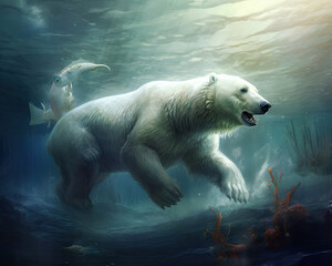 Obraz na płótnie Canvas An Enthralling Polar Bear Fishing in Pristine Waters