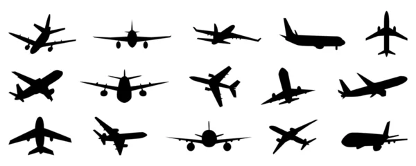 Fotobehang Black airplane icon collection. Set of black plane silhouette icon © top dog