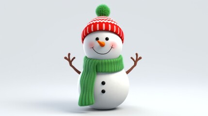 snowman with red hat and  green scarf . generative AI
