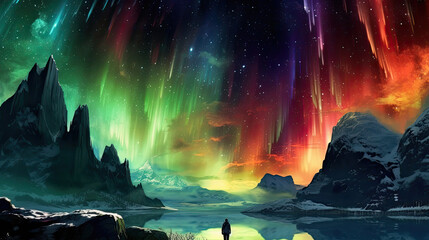 Aurora Borealis and Planetary Scenery Illustration