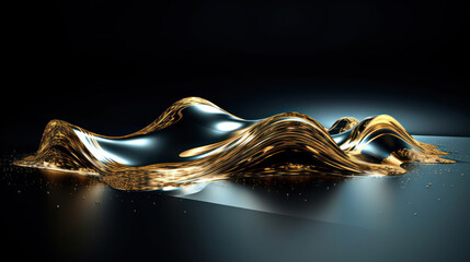 Abstract wavy liquid background with golden metal wave 
