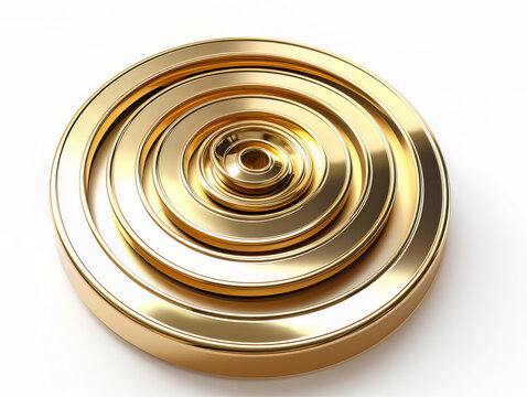 a gold bullseye on top of white background, in the style of energetic, sculpted, modern