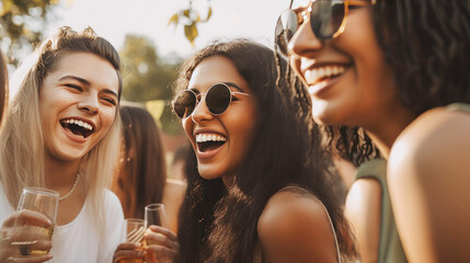 Female friends enjoying a summer party outdoors