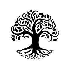 Tree of Life, black tree silhouette isolated on white background, tree,  vector illustration.