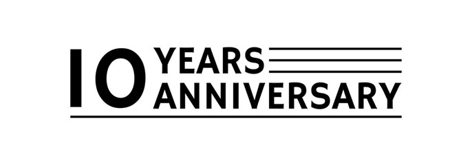 10 years logo, label or icon. 10th anniversary celebration symbol. Birthday, jubilee design template. Vector illustration.