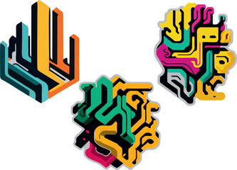 collection of multicolored logos in the form of graffiti, multicolor lines