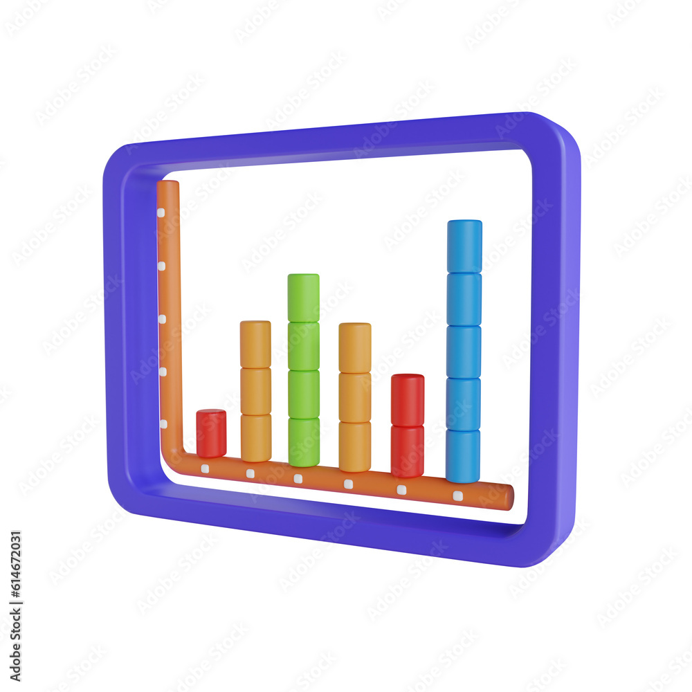 Poster 3d bar chart. icon isolated on white background. 3d rendering illustration