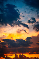 Stunning colourful sunset over the mountain, sky background 