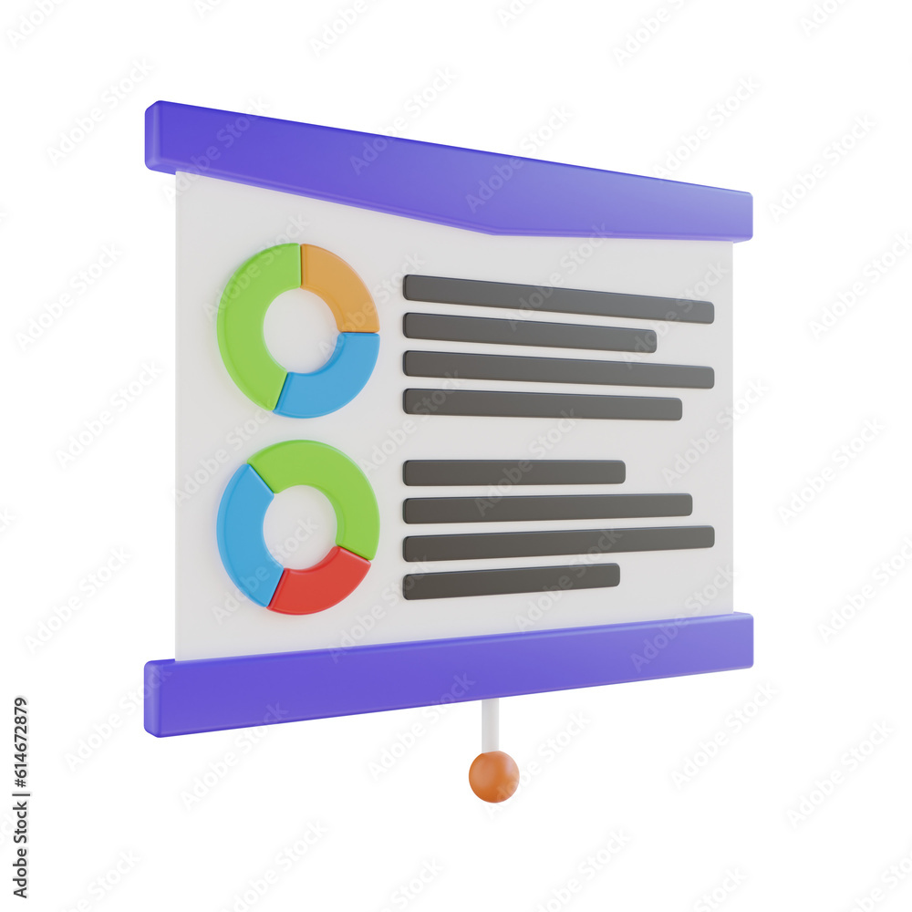 Poster 3d graph presentation. icon isolated on white background. 3d rendering illustration