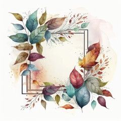 Frame made of leaves in the style of a watercolor drawing. AI generative.