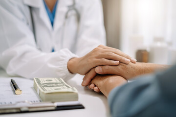 Fototapeta premium Female doctors shake hands with patients. Medical professionals help treat Sick people. Physical examination. Concept Health care and Social Security.