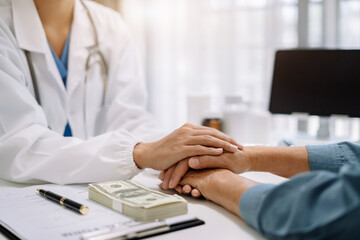 Female doctors shake hands with patients. Medical professionals help treat Sick people. Physical examination. Concept Health care and Social Security.