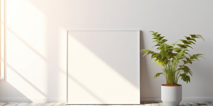 AI Generated. AI Generative. Wall home decoration table frame picture with plant mockup mock up. Graphic Art