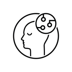 linear head like artificial intelligence. flat stroke trend modern ai or iot logotype graphic design isolated on white background. concept of man of the future and digital brain like machine learning