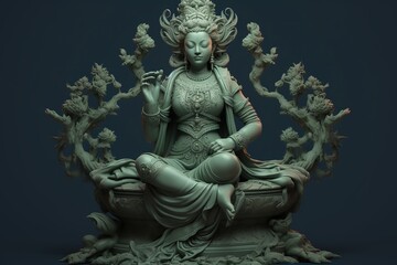 Green Tara Buddha in meditation, illustration, generative ai - obrazy, fototapety, plakaty