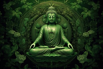 Green Tara Buddha in deep meditation, illustration, generative ai - obrazy, fototapety, plakaty