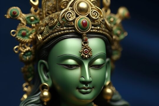 Green Tara female Buddha in meditation, illustration, generative ai