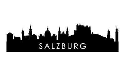 Salzburg skyline silhouette. Black Salzburg city design isolated on white background. - obrazy, fototapety, plakaty
