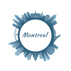 Montreal skyline with colorful buildings. Circular style. Stock vector illustration.
