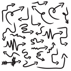 Hand drawn a grunge set of doodle arrows isolated on white background,vector illustration eps10