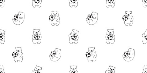 bear polar seamless pattern sport football soccer teddy doodle cartoon vector gift wrapping paper tile background repeat wallpaper scarf isolated illustration design