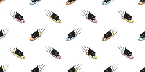 cat seamless pattern kitten surfboard surfing sport vector calico neko character cartoon breed pet gift wrapping paper tile background repeat wallpaper animal doodle illustration design scarf isolated