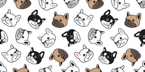 dog seamless pattern french bulldog face head puppy smile pet bread vector doodle cartoon gift wrapping paper tile background repeat wallpaper scarf isolated illustration design