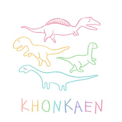 lovely Khon Kaen Dinosaur line drawing colorful