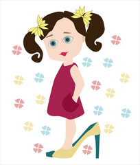 Little girl wearing mom's shoes